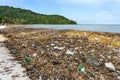 Environmental disaster. Garbage dump on Bai sao beach with white sand on the coastline. Plastic rubbish pollution in ocean.Plastic Royalty Free Stock Photo