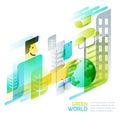 Environmental and ecology concept. Vector abstract green world illustration. Dynamic geometric background.