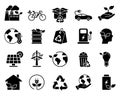 Environmental Ecology of Planet Earth Silhouette Icon Set. Green Nature Energy for House, Car Pictogram. Eco Recycle Royalty Free Stock Photo