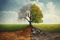 Environmental and global warming concepts, Live and dead big tree Royalty Free Stock Photo