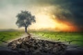 Environmental and global warming concepts. Live and dead big A Tree. Soil erosion. Ecology. Deforestation Royalty Free Stock Photo