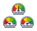 Environmental Impact Gauges Vector Illustration Displaying Zero Emission Achievement Levels