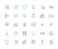 Environmental impact linear icons set. Sustainability, Pollution, Climate, Emissions, Conservation, Biodiversity