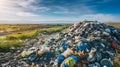 Environmental Impact, An overflowing landfill site with mountains of trash. Royalty Free Stock Photo