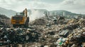 Environmental Impact, An overflowing landfill site with mountains of trash. Royalty Free Stock Photo
