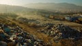 Environmental Impact, An overflowing landfill site with mountains of trash. Royalty Free Stock Photo