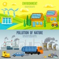 Environmental Pollution Cartoon Horizontal Banners Royalty Free Stock Photo