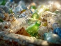 Environmental pollution caused by discarded plastic bottles and containers illuminated by sunlight amidst a pile of mixed waste Royalty Free Stock Photo