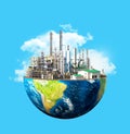 Environmental pollution concept. Plant on planet Earth isolated on a blue background Royalty Free Stock Photo