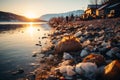 Environmental pollution. garbage dumped by storm along the seashore, affecting beaches