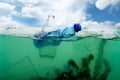 Environmental pollution of garbage in the oceans, seas, beaches, and rivers, plastics, bottles, masks, and filth harm fish and