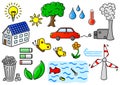 Environmental pollution and green energy icon set