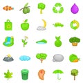 Environmental pollution icons set, cartoon style