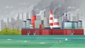 Environmental pollution illustration. Air pollution, pollutant fog gas and industrial smog. Factories emitting smoke