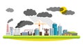 Environmental pollution the mills and factories located in the city. Vector illustration on white background.