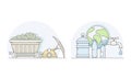 Environmental pollution set. Coal mining and depletion of fresh water reserves lined vector illustration Royalty Free Stock Photo