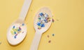 Environmental pollution and water microplastic. Micro plastic with spoon Royalty Free Stock Photo