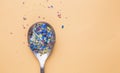 Environmental pollution and water microplastic. Micro plastic with spoon Royalty Free Stock Photo