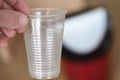 Environmental problem The used plastic cup is thrown into the trash can Royalty Free Stock Photo