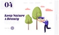 Environmental Protection, Less Paper, Save Trees Website Landing Page. Man Carry Huge Pile of Paper Documents