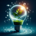 Environmental protection, renewable, sustainable energy source. Plant growing in a bulb concept. Earth day Royalty Free Stock Photo