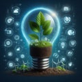 Environmental protection, renewable, sustainable energy source. Plant growing in a bulb concept Royalty Free Stock Photo