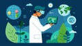 An environmental scientist using augmented reality to monitor and track changes in the environment creating a more