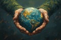 Environmental stewardship: hands hold Earth