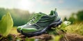 Environmentalfriendly Running Shoes In The Outdoors Symbolizing Ecoconscious Choices In Footwear And A Connection To Nature Royalty Free Stock Photo