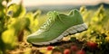 Environmentalfriendly Running Shoes In The Outdoors Symbolizing Ecoconscious Choices In Footwear And A Connection To Nature