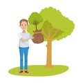 Environmentalist man planting tree character