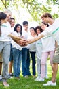 Environmentalists stacking hands Royalty Free Stock Photo