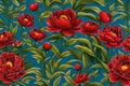 Envision a captivating scene with red blooming peonies, their lush petals gracefully arranged