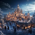 cathedral of saint nicholas, Winter Wonderland, snowy castle, city in Lapland. Royalty Free Stock Photo