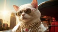 Envision a chic cat in a faux fur stole, paired with oversized sunglasses