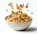 Envision a dish of bacon fried rice exploding with delicious and flavorful goodness. Royalty Free Stock Photo