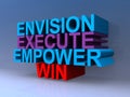 Envision execute empower win on blue Royalty Free Stock Photo