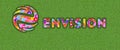 Envision Logo with colorful flowers on green background