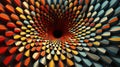 Optical illusion, visual illusion, bright patterns with 3D effect.