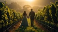 Envision a romantic snapshot of a couple in love in vineyards - people photography
