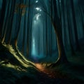 Envision a sublime All Saints\' Day night in an ancient forest, where spectral lights illuminate the path among ancient trees
