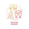 Envy and jealousy red gradient concept icon