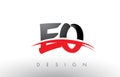EO E O Brush Logo Letters with Red and Black Swoosh Brush Front
