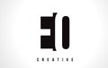 EO E O White Letter Logo Design with Black Square.