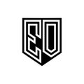 EO Logo monogram shield geometric white line inside black shield color design