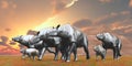 Eocene Paraceratherium Herd Royalty Free Stock Photo