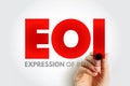 EOI Expression of Interest acronym handwritten with a marker. Business and procurement concept representing formal communication Royalty Free Stock Photo