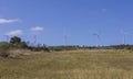 Eolian energy turbines. Wind energy generators in the countryside and mountains of Galicia, Spain. Royalty Free Stock Photo