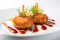 Eomuk, fish cakes served with a sweet and savory sauce, generative AI.