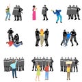 eople getting police resistance during strikes for human rights vector illustration